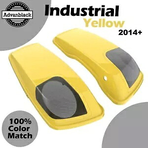 インダストリアルイエロー 5x7 インチサドルバッグスピーカー蓋オーディオカバー 2014+ ハーレー用 Industrial Yellow 5x7 inch Saddlebag Speaker Lids Audio Cover For 2014+ Harley 【並行輸入品】