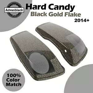 ハード キャンディ ブラック ゴールド フレーク 5x7 インチ サドルバッグ スピーカー蓋 2014+ ハーレー用 Hard Candy Black Gold Flake 5x7 inch Saddlebag Speaker Lids For 2014+ Harley 【並行輸入品】