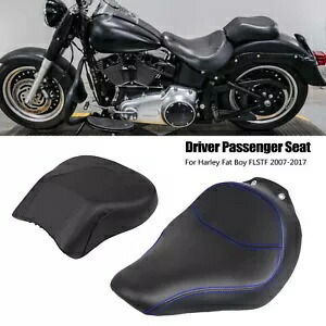 ブルーステッチ ドライバー ソロシート パッセンジャー ピリオン ハーレー ファットボーイ FLSTF 07-17用 Blue Stitching Driver Solo Seat Passenger Pillion For Harley Fat Boy FLSTF 07-17 【並行輸入品】