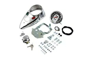 HARLEY クローム Cateye ダッシュパネルキット 1:1 比率のスピードメーター付き 1968-1984 FL に適合 HARLEY Chrome Cateye Dash Panel Kit with 1:1 Ratio Speedometer fits 1968-1984 FL 【並行輸入品】｜カスタムパーツ WORLD倉庫 56,870円