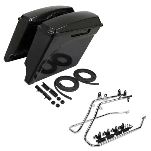 未塗装ハードサドルバッグ + クローム変換ブラケットハーレーソフテイルに適合 Unpainted Hard Saddle Bags + Chrome Conversion Brackets Fit For Harley Softail 【並行輸入品】