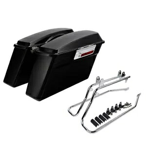 ブラックハードサドルバッグ & 変換ブラケットハーレーソフテイル 84-17 16 15 に適合 Black Hard Saddlebags & Conversion Brackets Fit For Harley Softail 84-17 16 15 【並行輸入品】