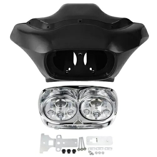 インナーアウターフェアリングクローム LED ヘッドライトハーレー FLTR ロードグライド 98-13 12 に適合 Inner Outer Fairing Chrome LED Headlight Fit For Harley FLTR Road Glide 98-13 12 【並行輸入品】