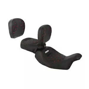 ブラック + レッド 運転席 & 助手席 バックレスト付き ハーレー ストリート グライド 09-23 に適合 Black+Red Driver & Passenger Seat W/ Backrest Fit For Harley Street Glide 09-23 【並行輸入品】