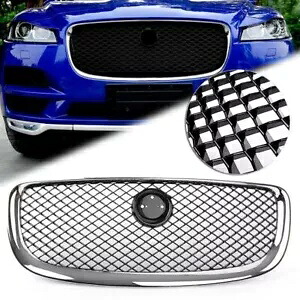 車のフロントアッパーメッシュグリルラジエーターグリルフィットジャガー XJ 2010-2015 ブラック + クローム Car Front Upper Mesh Grill Radiator Grille Fit Jaguar XJ 2010-2015 Black+Chrome 【並行輸入品】