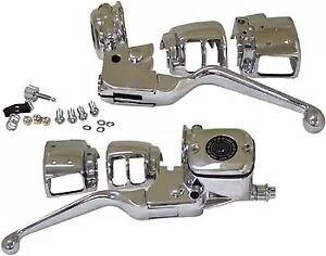 クローム ハンドルバー コントロール キット マスターシリンダー レバー ハーレー 96-06 シングルディスク用 Chrome Handlebar Control Kit Master Cylinder Levers for Harley 96-06 Single Disc 【並行輸入品】