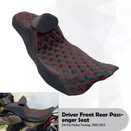 赤い格子ステッチ ドライバー パッセンジャー シート & ライダー バックレスト ツーリング FL 09+ に適合 Red Lattice Stitch Driver Passanger Seat & Rider Backrest Fit For Touring FL 09+ 【並行輸入品】|カスタムパーツ WORLD倉庫