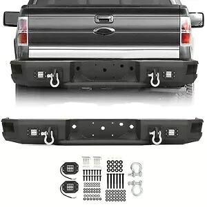 2009-14 フォード F150 トラック アップグレード ブラック リアバンパー ステップ LED ライト & D リング付き For 2009-14 Ford F150 Truck Upgrade Black Rear Bumper Step W/LED Lights & D-Ring 【並行輸入品】