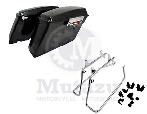ビビッドブラック コンプリートストックサドルバッグ + ハーレーソフテイル用クローム変換キット Vivid Black Complete Stock Saddlebags + Chrome Conversion Kit for Harley Softail 【並行輸入品】