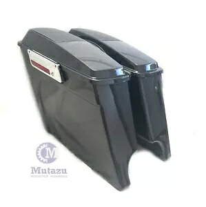 HD ツーリング用の 6x9 スピーカー蓋付きブラック パール拡張ストレッチ サドルバッグ Black Pearl Extended Stretched Saddlebags with 6x9 speaker lids for HD Touring 【並行輸入品】