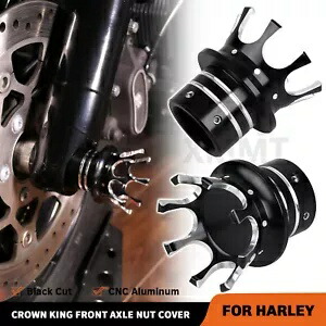 クラウン ブラック フロント アクスル ナット カバー キャップ ハーレー エレクトラグライド アイアン 883 ロードキング用 Crown Black Front Axle Nut Cover Cap For Harley Electra Glide Iron 883 Road King画像