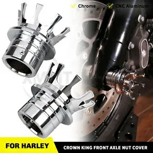 クローム キング クラウン フロント アクスル カバー ハーレー アイアン 883 ロード ストリート グライド ソフテイル用 Chrome King Crown Front Axle Cover For Harley Iron 883 Road Street Glide Softail画像