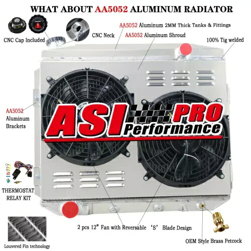 4 列ラジエーター + シュラウドファンフィットフォードランチェロフェアレーンエドセルマーキュリー V8 1957-1959 4Rows Radiator+Shroud Fan fit ford Ranchero Fairlane Edsel Mercury V8 1957-1959 【並行輸入品】｜カスタムパーツ WORLD倉庫