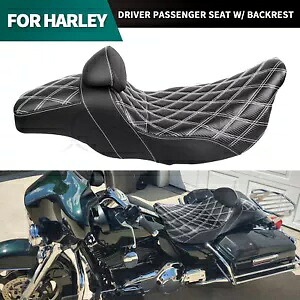 ハーレー エレクトラ ストリート ロード グライド FLTRXS 用 ブラック ツーアップ シート ドライバー バックレスト付き Black Two Up Seat w/ Driver Backrest For Harley Electra Street Road Glide FLTRXS 【並行輸入品】