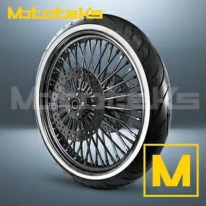 21インチ 21X3.5 ファット スポーク ホイール 52 ステンレス ブラック ハーレー ツーリング バガー フロント用 21" 21X3.5 FAT SPOKE WHEEL 52 STAINLESS BLACK FOR HARLEY TOURING BAGGER FRONT 【並行輸入品】｜カスタムパーツ WORLD倉庫