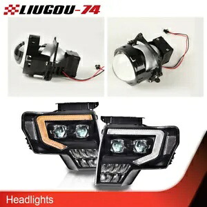 2009-14 フォード F150 ブラック デュアル [ハロゲン] DRL LED チューブ プロジェクター ヘッドライトに適合。 Fit For 2009-14 Ford F150 Black Dual [Halogen] DRL LED Tube Projector Headlights 【並行輸入品】