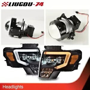 [ハロゲン] 2009-14 フォード F150 デュアル LED DRL チューブ プロジェクター ヘッドライト ブラックに適合。 Fit For [Halogen] 2009-14 Ford F150 Dual LED DRL Tube Projector Headlights Black 【並行輸入品】