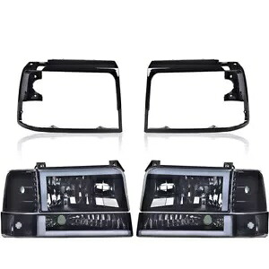 92-96 F250 デュアル LED スモーク/クリアヘッドライト + ブラックヘッドランプドアベゼに適合 Fit For 92-96 F250 DUAL LED Smoked/Clear Headlights+Black Head Lamps Door Beze 【並行輸入品】