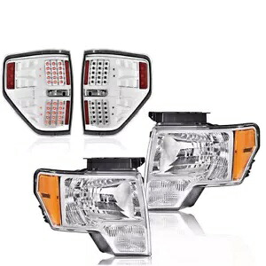 2014 年 9 月フォード F150 ピックアップクローム/アンバーヘッドライト + LED リアテールライトに適合。 FIT FOR 09-2014 FORD F150 PICKUP CHROME/AMBER HEADLIGHTS + LED REAR TAIL LIGHTS 【並行輸入品】|カスタムパーツ WORLD倉庫