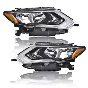 2017-2019 日産ローグハロゲンヘッドライトヘッドランプアセンブリクロームペアに適合 Fit For 2017-2019 Nissan Rogue Halogen Headlights Headlamps Assembly Chrome Pair 【並行輸入品】