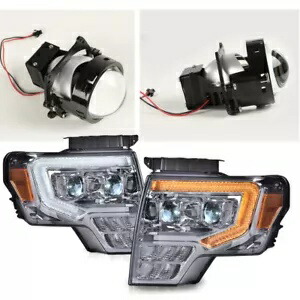 09-14 フォード F-150 デュアル LED プロジェクター スモークヘッドライト左 + 右ペアに適合 Fit For 09-14 Ford F-150 Dual LED Projector Smoked Headlights Left+Right Pair 【並行輸入品】