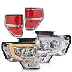 09-14 フォード F150 デュアル LED プロジェクター Chorme ヘッドライトレッドテールライトに適合 Fit For 09-14 Ford F150 Dual LED Projector Chorme Headlights RED Tail Lights 【並行輸入品】