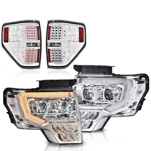 09-14 フォード F150 デュアル LED プロジェクター Chorme ヘッドライト + LED テールライトに適合。 Fit For 09-14 Ford F150 Dual LED Projector Chorme Headlights + LED Tail Lights 【並行輸入品】