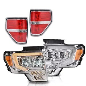 09-14 F150 デュアル LED プロジェクター Chorme/アンバーヘッドライト + レッドテールライトに適合。 Fit For 09-14 F150 Dual LED Projector Chorme/Amber Headlights + RED Tail Lights 【並行輸入品】