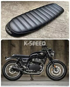 ロイヤル エンフィールド GT650 & インターセプター 650 フィット デュアル シート フェイクレザー ディアボラス ブラック Royal Enfield GT650 & Interceptor 650 Fit Dual Seat Faux Leather Diabolus Black 【並行輸入品】