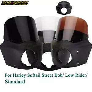 ブラック ヘッドランプ フェアリング 11 インチ フロントガラス スクリーン付き ソフテイル ロー ライダー FXLR に適合 Black Headlamp Fairing w/ 11\