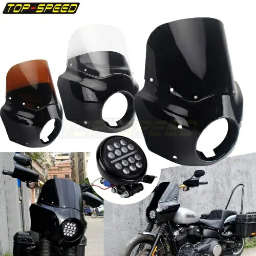 5.75 インチ LED ヘッドライト 11 インチ フロントガラス クラブ スタイル フェアリング ソフテイル ローライダー S 用 5.75'' LED Headlight 11" Windshield Club Style Fairing For Softail Low Rider S 【並行輸入品】｜カスタムパーツ WORLD倉庫