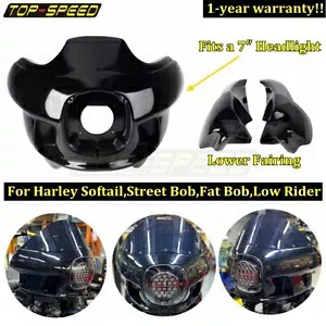 オートバイ全体のヘッドライトフェアリングカバーフロントガラス/ブラケット付きハーレーファットボブ Motorcycle Whole Headlight Fairing Cover Windscreen w/Bracket For Harley Fat Bob 【並行輸入品】