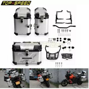 ペア シルバー サイド ストレージ ボックス + リア トップ ボックス ブラケット キット付き パン アメリカ RA1250用 Pair Silver Side Storage Boxes+Rear Top Box w/Bracket Kit For Pan America RA1250 【並行輸入品】