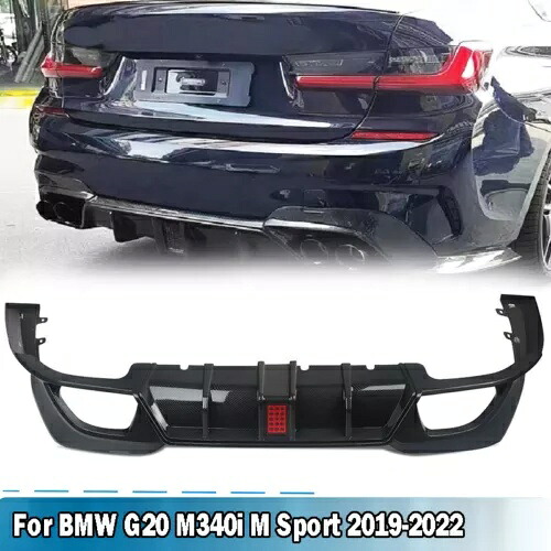 カーボンファイバーブラックリアディフューザーリップ LED W/BMW G20 G21 G28 18-21 M340i スポーツ Carbon Fiber Black Rear Diffuser Lip W/LED For BMW G20 G21 G28 18-21 M340i Sport 【並行輸入品】