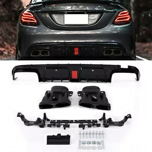 B スタイル バンパーディフューザー + ブラックエキゾーストチップ 15-21 ベンツ W205 C63 C43 セダンに適合 B STYLE BUMPER DIFFUSER + BLACK EXHAUST TIPS FITS 15-21 BENZ W205 C63 C43 SEDAN 【並行輸入品】