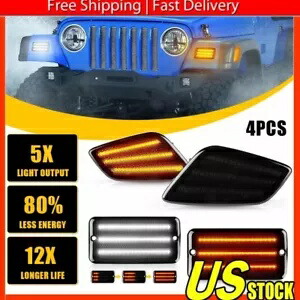 1997-06 ジープラングラー TJ 信号バンパーフェンダーサイドマーカーライトアンバー/ホワイト For 1997-06 Jeep Wrangler TJ Signal Bumper Fender Side Marker Lights Amber/White画像