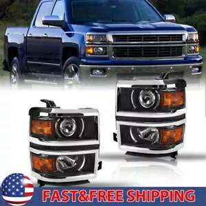 ブラックアンバー プロジェクター ヘッドライト LH RH ランプ 2014-2015 シボレー シルバラード 1500 Black Amber Projector Headlights LH RH Lamps For 2014-2015 Chevy Silverado 1500 【並行輸入品】