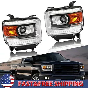 2014-2019 GMC シエラ LED ストリップ 1500 プロジェクター ヘッドライト ランプ L+R 14-19 に適合。 Fits 2014-2019 GMC Sierra LED Strip 1500 Projector Headlights Lamps L+R 14-19 【並行輸入品】