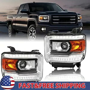 ブラック OE スタイル LED ヘッドライト DRL ランプ 2014-2018 GMC シエラ 1500 2500 3500 Black OE Style LED Head Lights DRL Lamp For 2014-2018 GMC Sierra 1500 2500 3500 【並行輸入品】