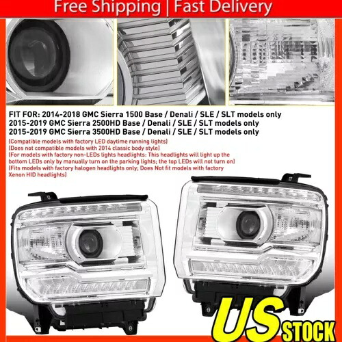 クロームクリア LED ヘッドライトランプ DRL 14-18 GMC シエラ 1500 2500HD 3500HD 用 Chrome Clear LED Headlights Lamp DRL For 14-18 GMC Sierra 1500 2500HD 3500HD 【並行輸入品】