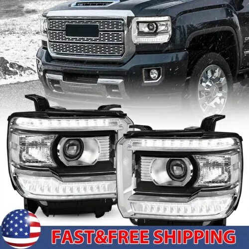 ブラック OE スタイル LED ヘッドライトランプ DRL 2014-2018 GMC シエラ 1500 2500 3500 Black OE Style LED Headlights Lamps DRL For 2014-2018 GMC Sierra 1500 2500 3500 【並行輸入品】