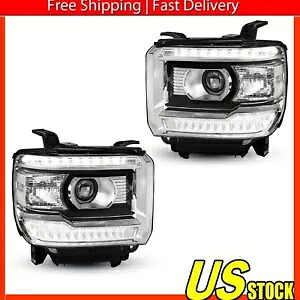 14-18 GMC シエラ 1500 2500HD 3500HD LED DRL クロームアンバーヘッドライトランプセットに適合 Fit 14-18 GMC Sierra 1500 2500HD 3500HD LED DRL Chrome Amber Headlights Lamp Set 【並行輸入品】