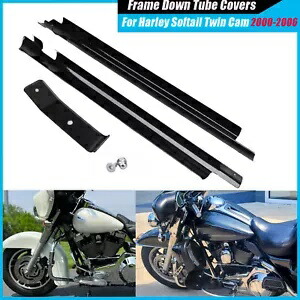 ブラックフレームダウンチューブカバーハーレーファットボーイソフテイルツインカムモデル 2000-2006 Black Frame Down Tube Cover For Harley Fatboy Softail Twin Cam Models 2000-2006画像