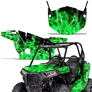グラフィックキット デカール フルラップ ドア付き ポラリス RZR 900S 2015-2016 GREEN FLAMES 用 Graphic Kit Decal Full Wrap w/ Door for Polaris RZR 900S 2015-2016 GREEN FLAMES 【並行輸入品】