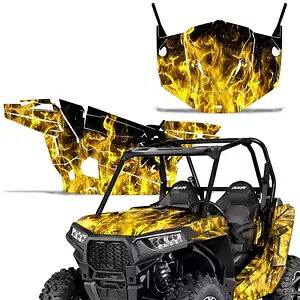 グラフィックキット デカール フルラップ ドア付き ポラリス RZR 900S 2015-2016 YELLOW FLAMES用 Graphic Kit Decal Full Wrap w/ Door for Polaris RZR 900S 2015-2016 YELLOW FLAMES 【並行輸入品】