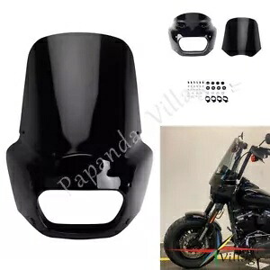 ABS ヘッドライト フェアリング 15 インチ フロントガラス付き ハーレー ソフテイル ファット ボブ FXFB FXFBS用 ABS Headlight Fairing w/ 15'' Windshield For Harley Softail Fat Bob FXFB FXFBS 【並行輸入品】