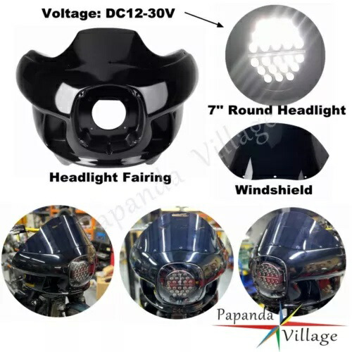 7 インチ LED ラウンドヘッドライト、フロントフェアリングウィンドディフレクター & スポーツグライド用ブラケット付き 7'' LED Round Headlight w/Front Fairing Wind Defletor & Bracket For Sport Glide 【並行輸入品】