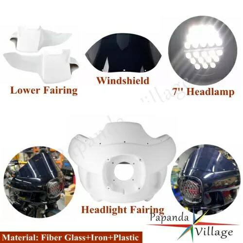 7 インチ ラウンド LED ヘッドランプ、ホワイト フェアリング スモーク フロントガラス マウント キット付き ストリート ボブ用 7'' Round LED Headlamp w/White Fairing Smoke Windscreen Mount Kit For Street Bob 【並行輸入品】