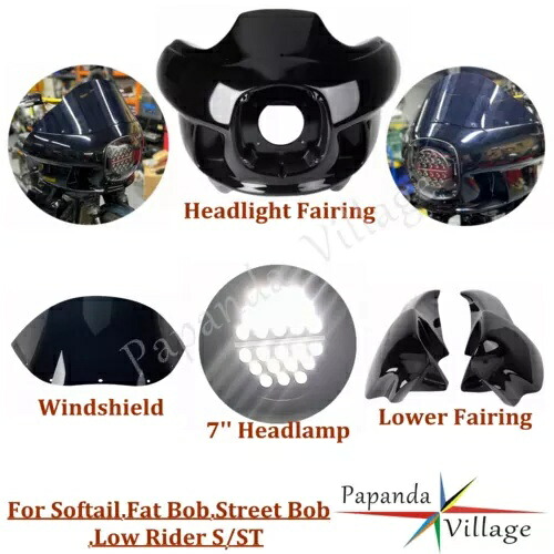 7 インチ LED ヘッドライト ブラックフェアリングカバーブラケットキット付き ハーレーファットボブ FXFB/S用 7'' LED Headlight w/Black Fairing Cover Bracket Kit For Harley Fat Bob FXFB/S 【並行輸入品】