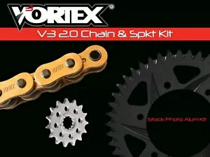 V3 チェーン & スプロケット キット ゴールド SX チェーン 520 15/45 ハードコート アルミニウム ボルテックス CKG6399 V3 Chain & Sprocket Kit Gold SX Chain 520 15/45 Hardcoat Aluminum Vortex CKG6399 【並行輸入品】